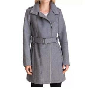MICHAEL KORS Belted Asymmetrical Zipper Coat Wool
